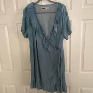 ASOS ruffled denim wrap dress